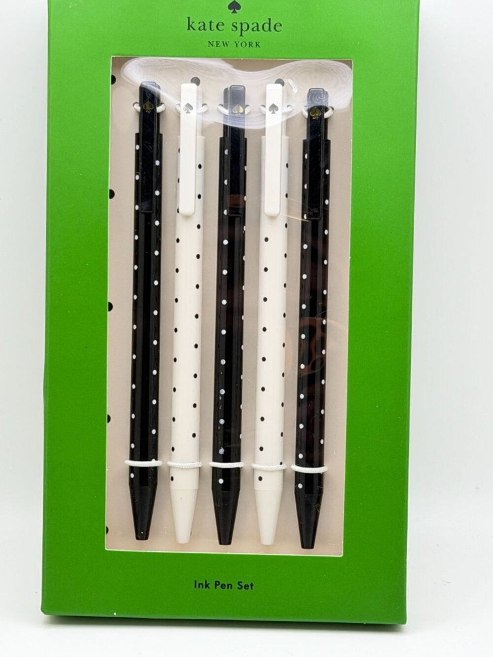 Kate Spade New York Black & White Dot Ink Pen Set Click Mechanism Set Of 5 Black